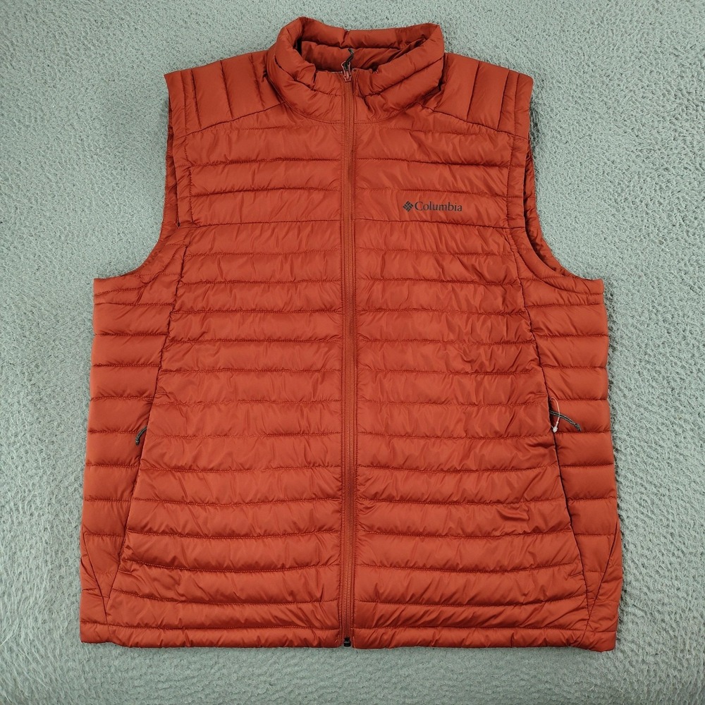 Columbia Vest Mens XL Orange Quilted Puffer Full Zip Lightweight Outdoor Hiking